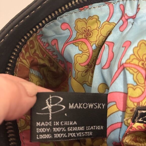 B. Makowsky Black Pebble Leather Cross Body Crescent Shape Bag. - Picture 8 of 8